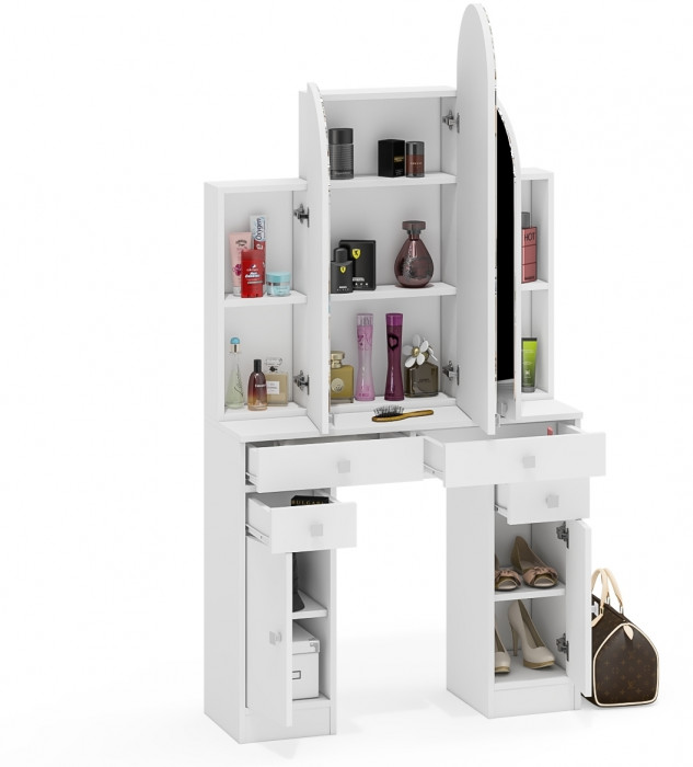 Туалетный столик Трельяж МД №2, цвет белый шагрень, ШхГхВ 90х31х178 см. (Трельяж (Туалетный столик № 2))