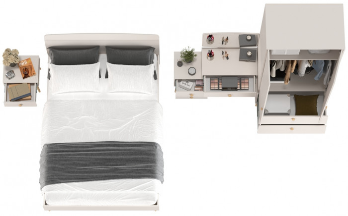 Афина Спальня 22-1400, цвет кашемир серый, сп.м. 1400х2000 мм., б/м, основание есть - фанера