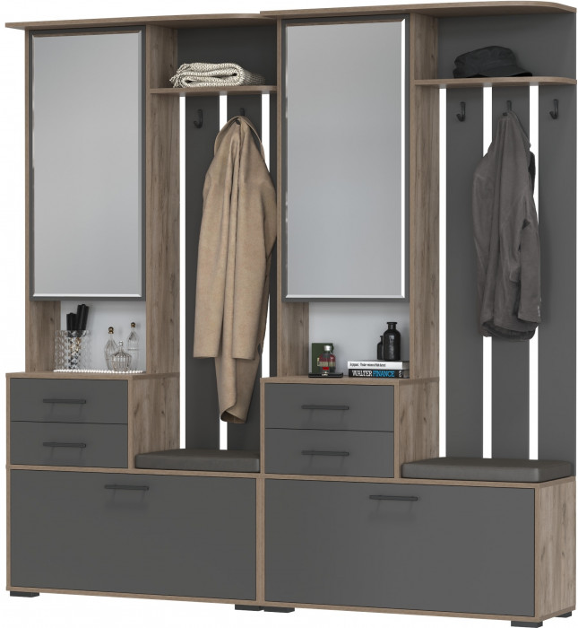 Два шкафа с вешалкой Домино 2-3431дкт/граф, цвет дуб крафт табачный/графит, ШхГхВ 200х36х202 см., универсальная сборка