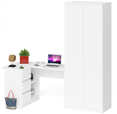 Мори Стол компьютерный МС-16 левый + Шкаф МШ800.1, цвет белый, ШхГхВ 204,8х84,9х209,6 см., выдвижные ящики слева, НЕ универсальная сборка