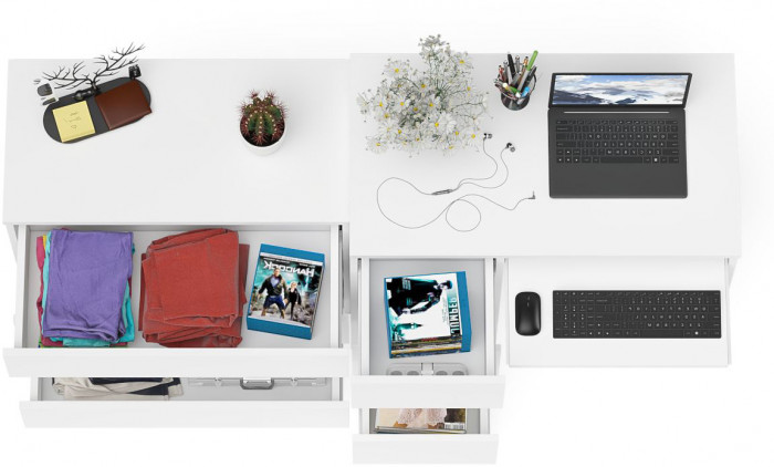 Мори Стол компьютерный МС-6 левый + Комод МК800.1, цвет белый, ШхГхВ 170,4х50х76,6 см., выдвижные ящики слева, НЕ универсальная сборка