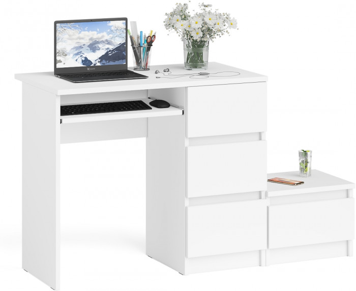 Мори Стол компьютерный МС-6 правый + Тумба ТМП400.1, цвет белый, ШхГхВ 130,4х50х76,6 см., выдвижные ящики справа, НЕ универсальная сборка