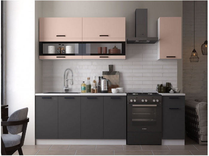 Кухня МДФ Техно 2000 Компоновка №2 (Белый, Белый глянец холодный/Мрамор темный)