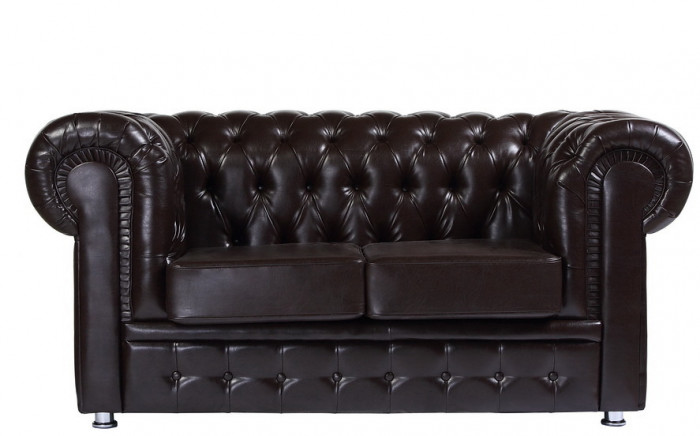 Диван кожаный коричневый, прямой 2-х местный, для дома, офиса, гостиной, кабинета Честер