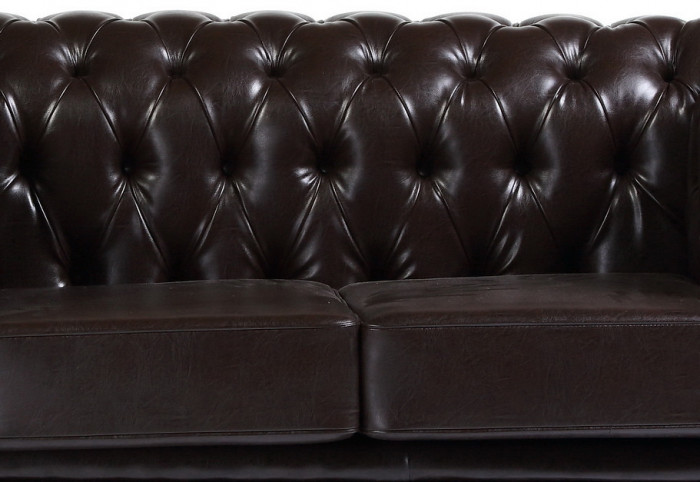 Диван кожаный коричневый, прямой 2-х местный, для дома, офиса, гостиной, кабинета Честер