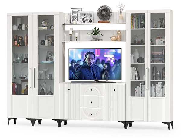 Валенсия Гостиная № 107, ЛДСП белый шагрень/МДФ белый шагрень