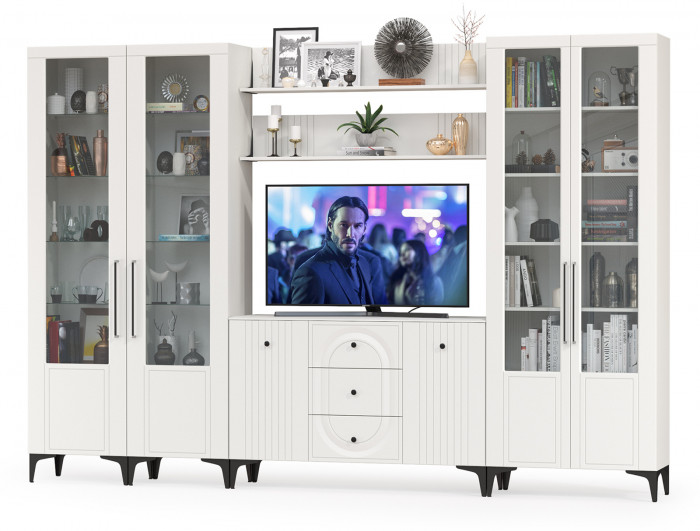 Валенсия Гостиная № 107, ЛДСП белый шагрень/МДФ белый шагрень