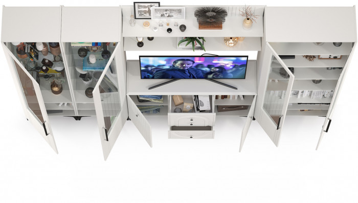 Валенсия Гостиная № 107, ЛДСП белый шагрень/МДФ белый шагрень