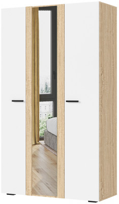 САНСА ШК-03 Шкаф 3-х створчатый Фасад БЕЛЫЙ,ДУБ СОНОМА/Корпус ДУБ СОНОМА