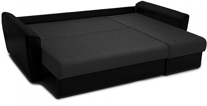 Диван-кровать угловой Амстердам, 160х200, еврокнижка, независимый пружинный блок, рогожка/экокожа, черный