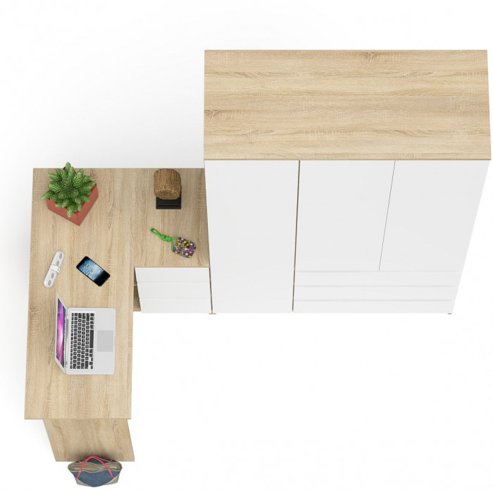 Мори компьютерный стол МС-16 правый + Шкаф МШ1200.1, дуб сонома/белый