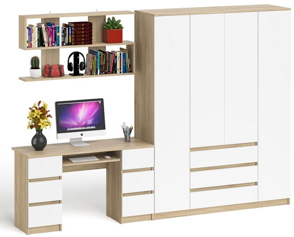 Мори компьютерный стол МС-2 + Шкаф МШ1600.1 + Полка 1200, дуб сонома/белый