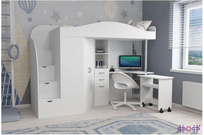 Кровать-чердак Юниор 4 (Ясень Анкор Темный/Оранжевый)