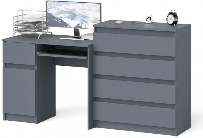 Мори Стол компьютерный МС-1 левый + Комод МК800.4, цвет графит, ШхГхВ 170,4х50х94 см., выдвижной ящик слева, НЕ универсальная сборка