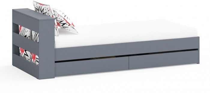 Ксения Кровать с ящиками 0900, цвет графит, ШхГхВ 96,4х221,6х72 см., сп.м. 900х2000 мм., без матраса, основание есть, универсальная сборка