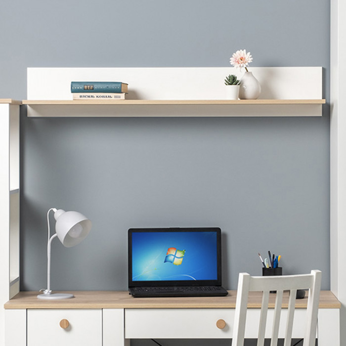 Джастин 16.485 Полка, цвет белый шагрень/дуб белый эксклюзив, ШхГхВ 120х21,6х20 см.