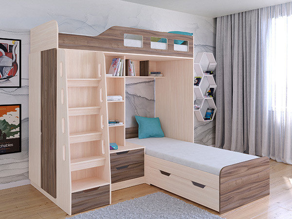 Кровать двухъярусная Астра 4  Дуб молочный/Орех