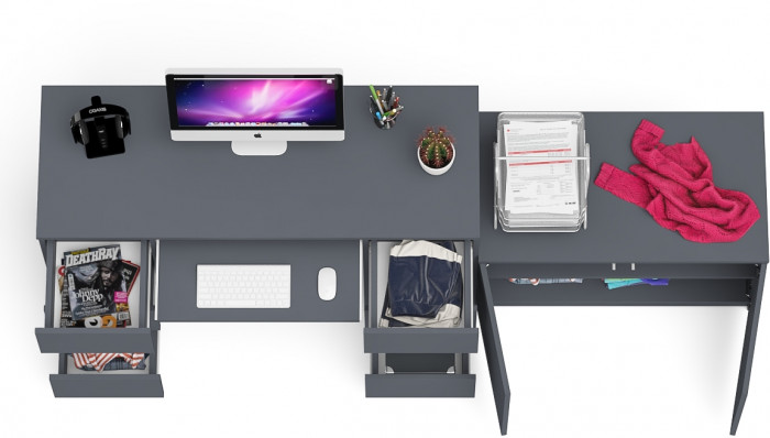 Мори Стол компьютерный МС-2 + Тумба МА900.1, цвет графит, ШхГхВ 225,8х50,4х76,6 см., универсальная сборка