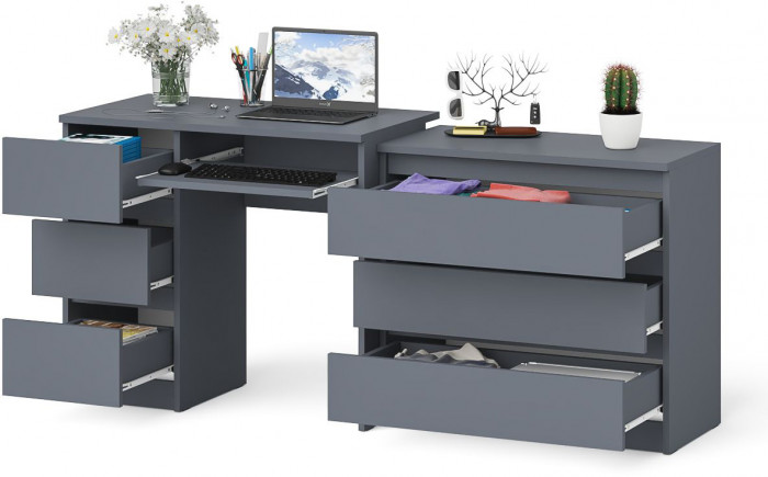 Мори Стол компьютерный МС-6 левый + Комод МК800.1, цвет графит, ШхГхВ 170,4х50х76,6 см., выдвижные ящики слева, НЕ универсальная сборка