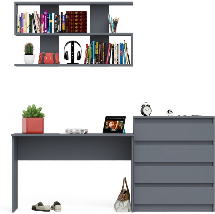 Мори Стол письменный МСП1200.1 + Комод МК800.4 + Полка 1200, цвет графит, ШхГхВ 200,8х50х209,6 см., универсальная сборка