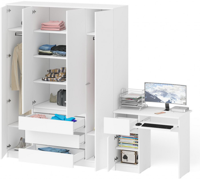Мори компьютерный стол МС-1 левый + Шкаф МШ1600.1, белый