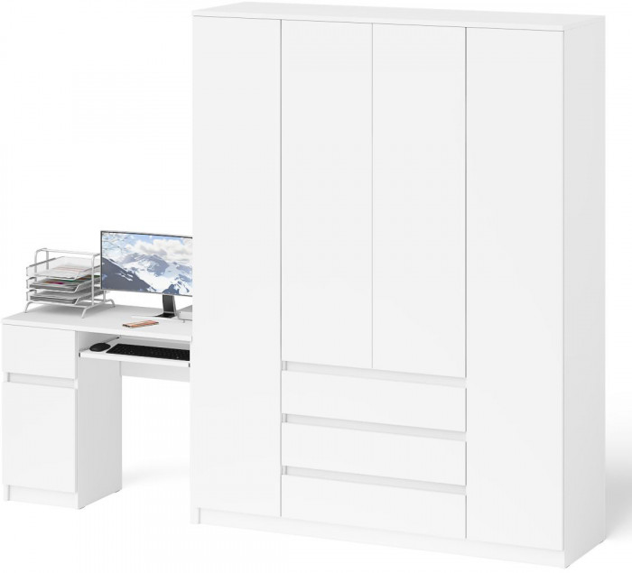 Мори компьютерный стол МС-1 левый + Шкаф МШ1600.1, белый