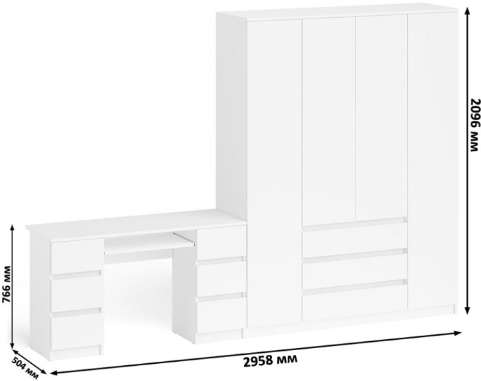 Мори компьютерный стол МС-2 + Шкаф МШ1600.1, белый