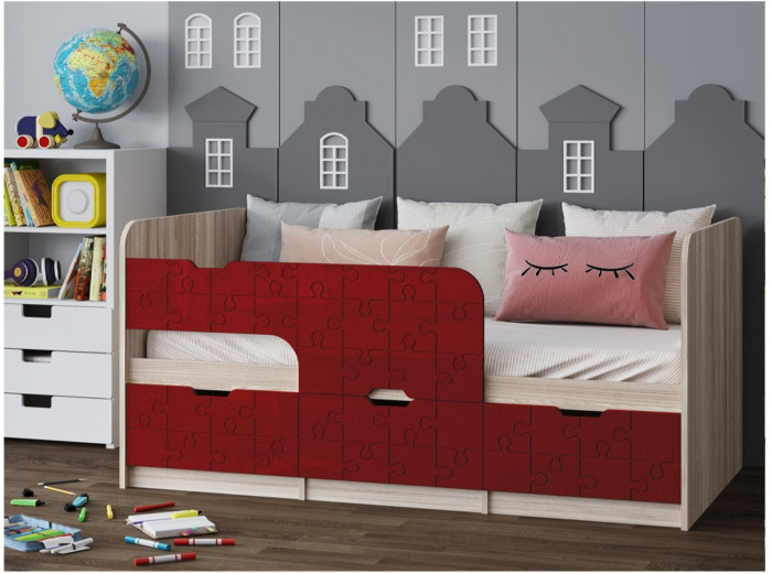 Детская кровать Юниор-9, 80х160 (Лайм глянец, Ясень шимо светлый)