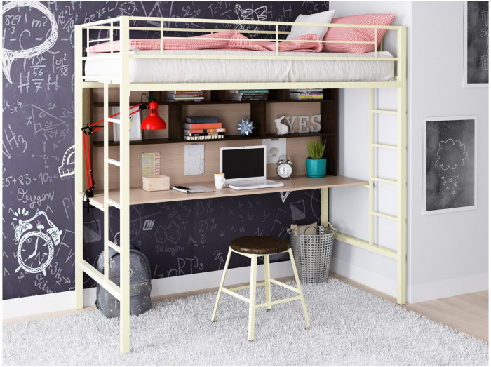 Кровать-чердак Севилья 1.2 (Дуб молочный / Венге, Черный)