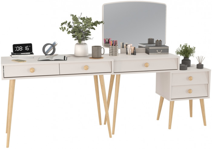 Афина Спальня Стол + Трюмо, цвет кашемир серый, ШхГхВ 100х45х76 + 105х38,6х129 см., универсальная сборка