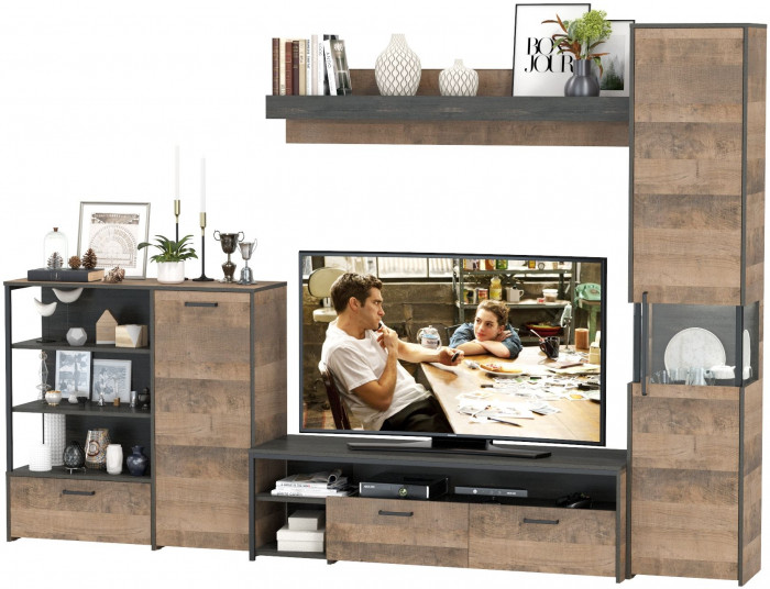 Трувор Гостиная 021, цвет дуб гранж песочный/интра, ШхГхВ 303,6х45,4х210 см., универсальная сборка