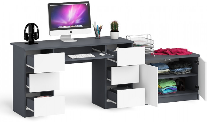 Мори Стол компьютерный МС-2 + Тумба МА900.1, цвет графит/белый, ШхГхВ 225,8х50,4х76,6 см., универсальная сборка