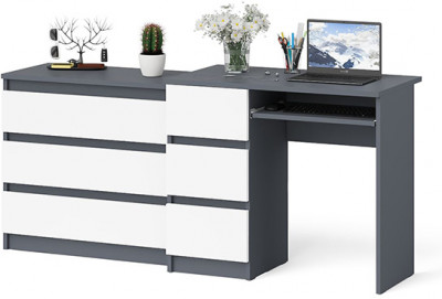 Мори Стол компьютерный МС-6 левый + Комод МК800.1, цвет графит/белый, ШхГхВ 170,4х50х76,6 см., выдвижные ящики слева, НЕ универсальная сборка