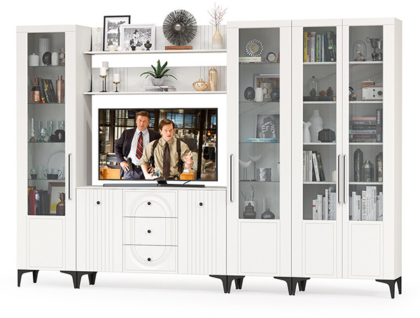 Валенсия Гостиная № 109, ЛДСП белый шагрень/МДФ белый шагрень