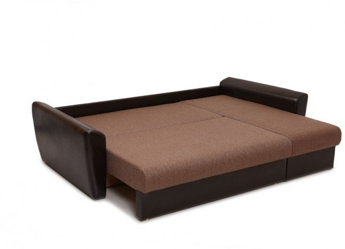 Диван-кровать угловой Амстердам, 150х200, еврокнижка, независимый пружинный блок, рогожка/экокожа, коричневый