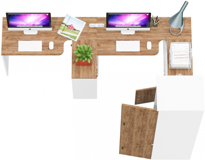 Лидер-8 Стол + Стол + Пенал МД 23Б + Тумба МД 3.19, белый шагрень/крафт золото