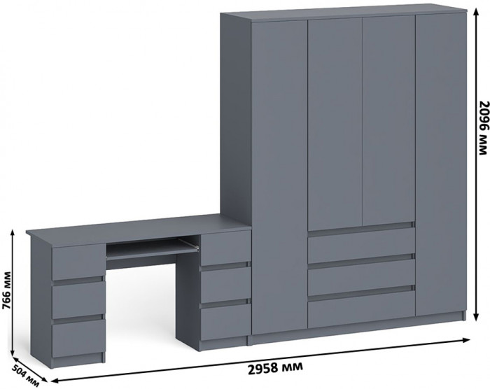 Мори компьютерный стол МС-2 + Шкаф МШ1600.1, графит