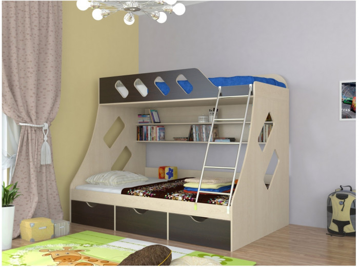 Дельта-20.01 Детская двухъярусная кровать с лестницей (Голубой, Дуб Сонома)