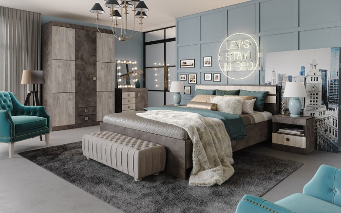 Набор мебели для спальни "Лондон" - Оникс/Бетон пайн светлый