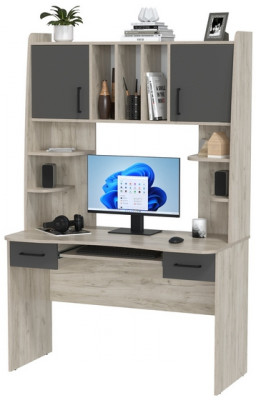 Стол рабочий 6-0604дкс/граф Бета, цвет дуб крафт серый/графит, ШхГхВ 120х60,5х183,5 см.