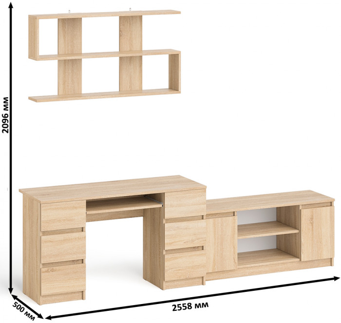 Мори компьютерный стол МС-2 + Тумба МТВ1200.1 + Полка 1200, дуб сонома