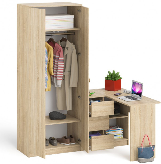 Мори Стол компьютерный МС-16 левый + Шкаф МШ800.1, цвет дуб сонома, ШхГхВ 204,8х84,9х209,6 см., выдвижные ящики слева, НЕ универсальная сборка