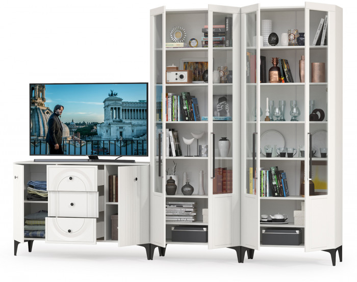 Валенсия Гостиная № 111, ЛДСП белый шагрень/МДФ белый шагрень