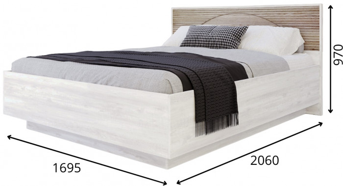 Кровать 160х200 с щитовым основанием "Монтале" - Бетон пайн светлый/Астана роузвуд