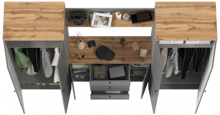 Остин Прихожая 73, цвет серый графит/дуб крафт золотой, ШхГхВ 280х54,3х229,6 см., универсальная сборка