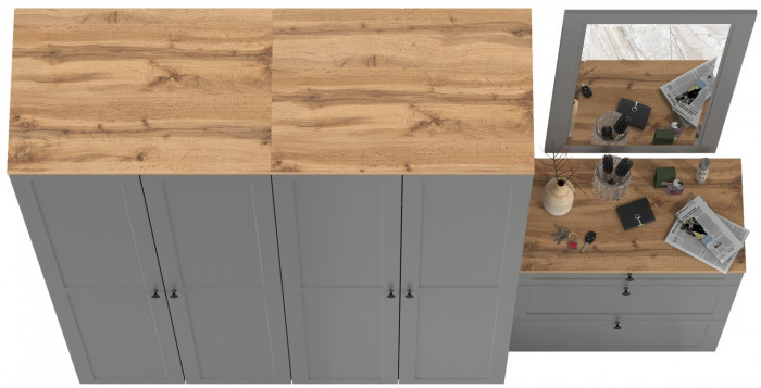 Остин Прихожая 28, цвет серый графит/дуб крафт золотой, ШхГхВ 240х54,3х229,6 см., универсальная сборка