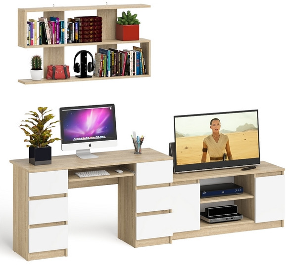 Мори компьютерный стол МС-2 + Тумба МТВ1200.1 + Полка 1200, дуб сонома/белый