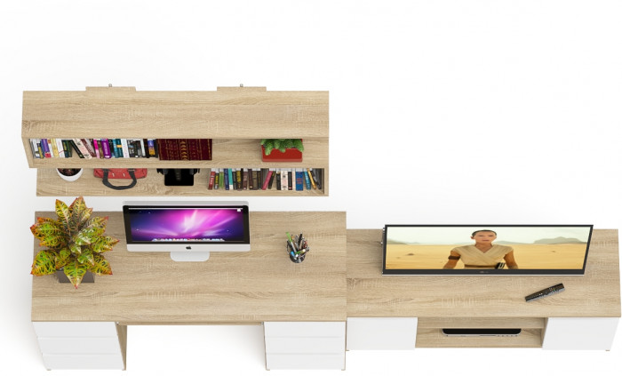 Мори компьютерный стол МС-2 + Тумба МТВ1200.1 + Полка 1200, дуб сонома/белый