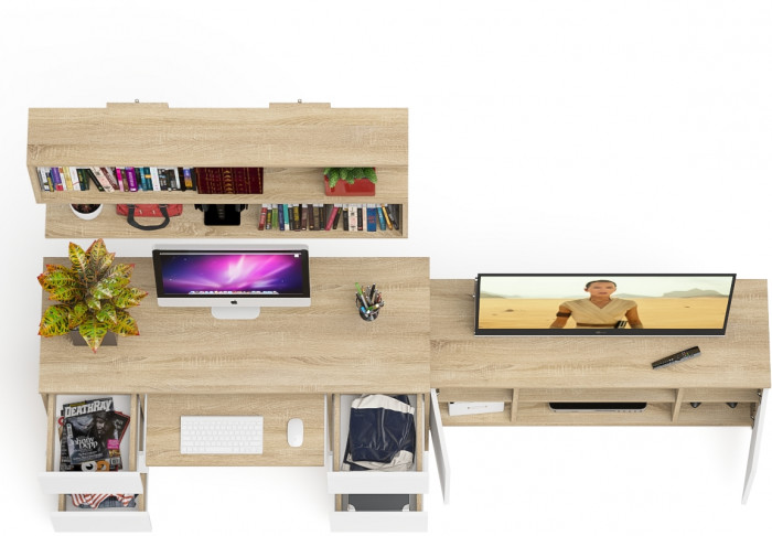Мори компьютерный стол МС-2 + Тумба МТВ1200.1 + Полка 1200, дуб сонома/белый