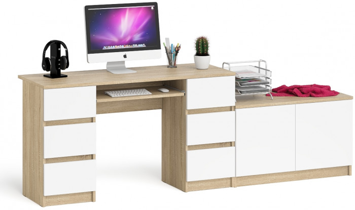 Мори Стол компьютерный МС-2 + Тумба МА900.1, цвет дуб сонома/белый, ШхГхВ 225,8х50,4х76,6 см., универсальная сборка